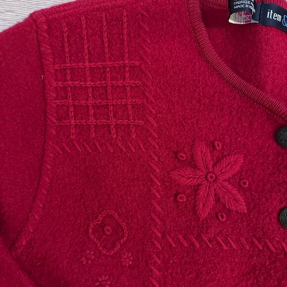 Vtg Embroidered Wool Lady Jacket Cardigan Christmas Sweater sz M - Picture 3 of 13